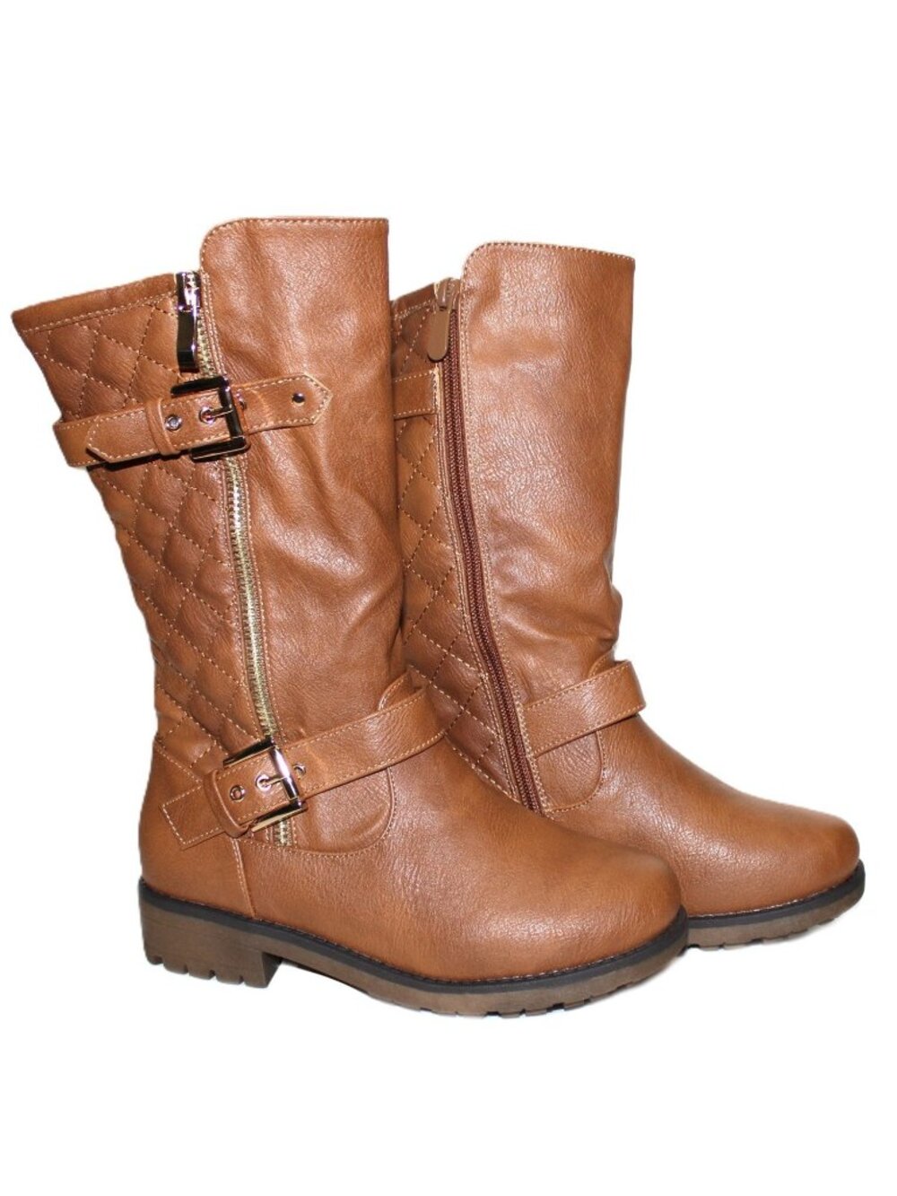 DREAM PAIRS Little Girls Knee High Winter Motorcycle Riding Boots Tan Size 1